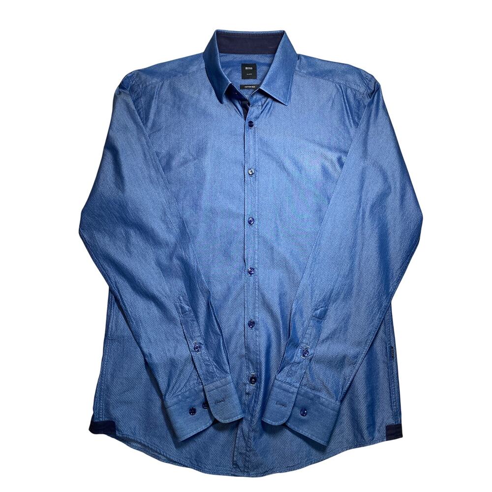 Hugo Boss “Simon_12” Denim/Chambray Button‑Up Long Sleeve Shirt